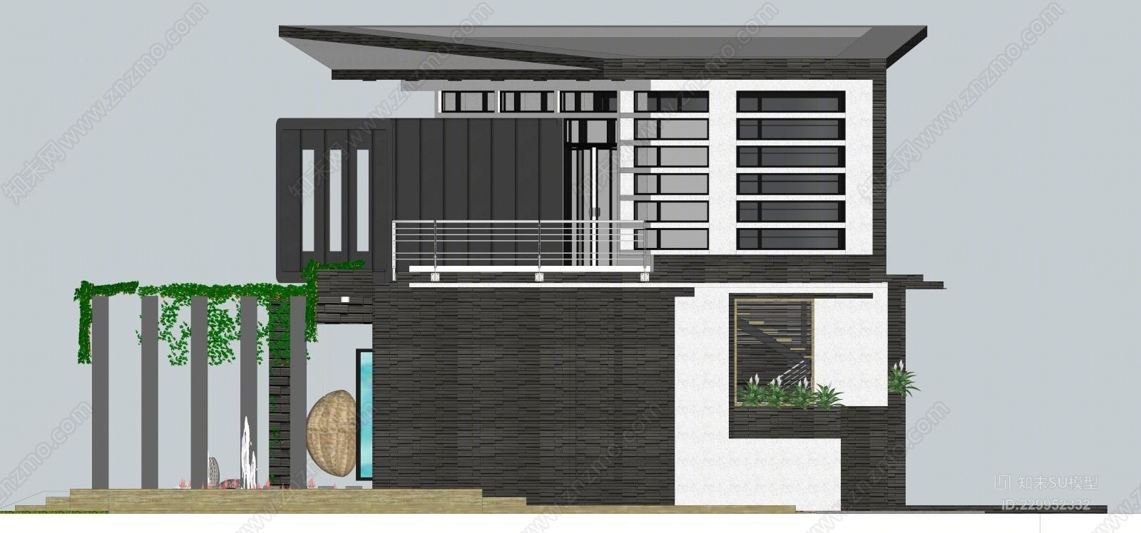 现代风格独栋别墅SU模型下载【ID:229952332】