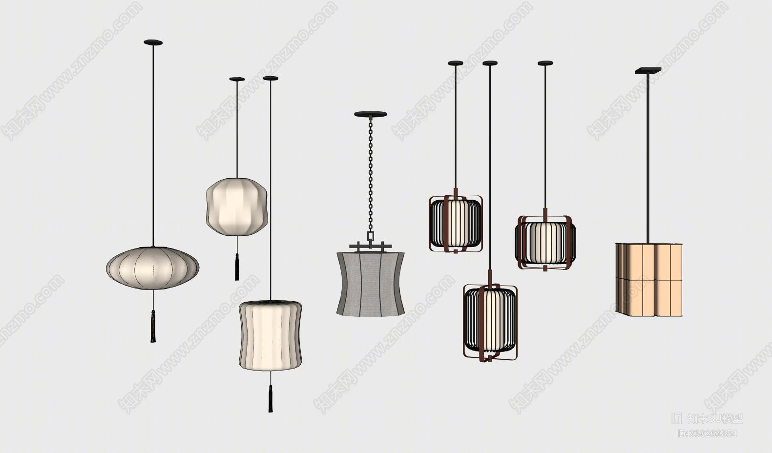 新中式吊灯编钟SU模型下载【ID:330269854】