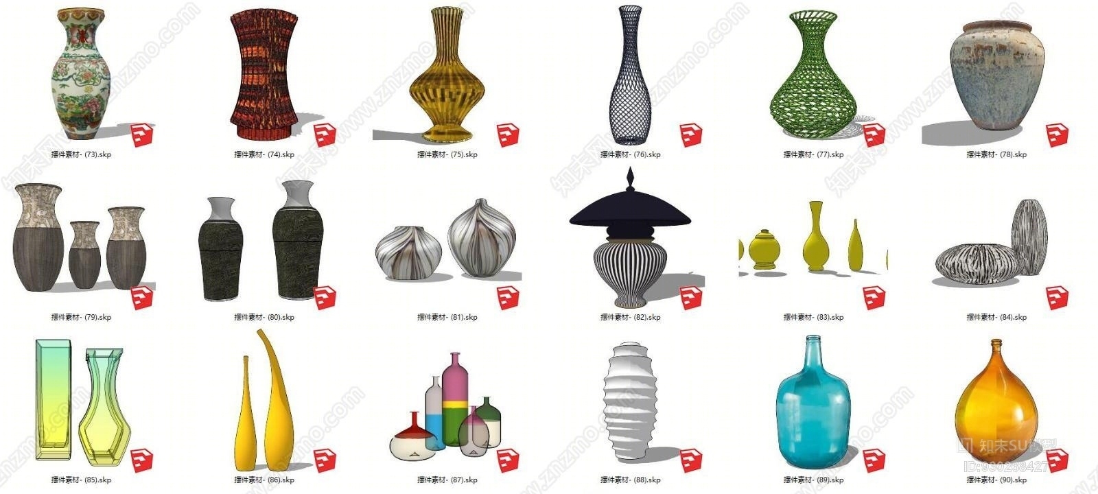 室内家工装花瓶工艺品雕塑挂画挂饰组合装饰摆件素材库18ge瓶子SU模型下载【ID:930268427】