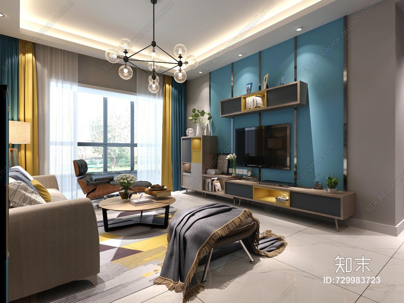 现代客厅餐厅效果图3D模型下载【ID:729983723】