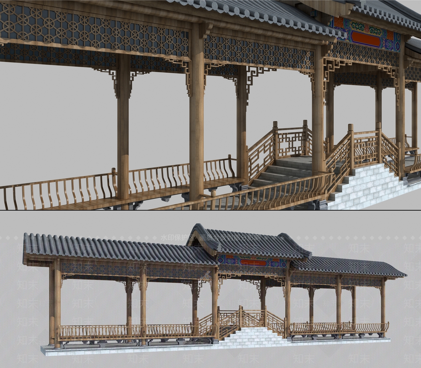 中式古建长廊3D模型下载【ID:534770932】