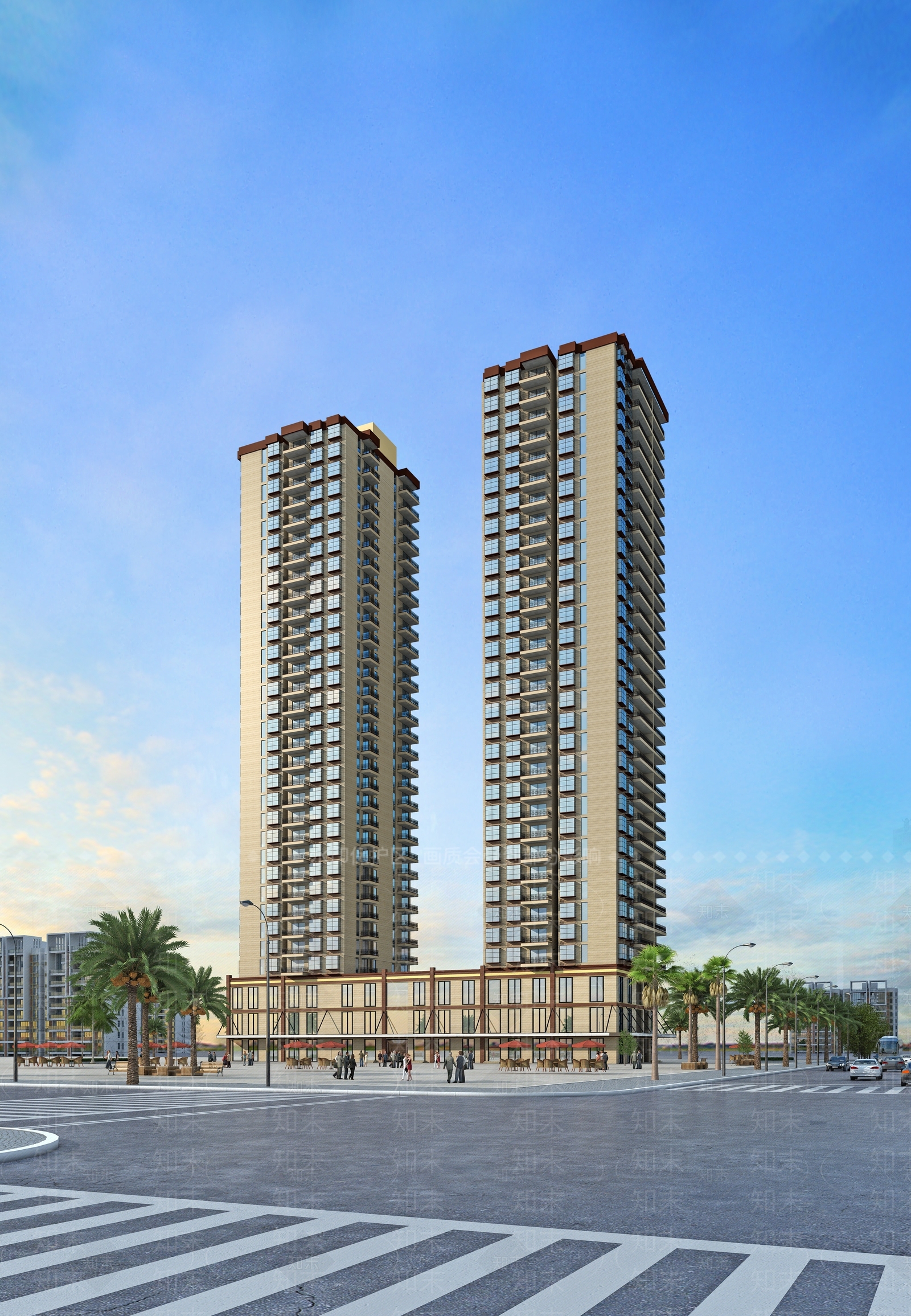 现代建筑高层玻璃楼办公写字楼住宅楼园3D模型下载【ID:433399568】