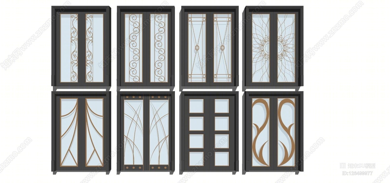 厨房阳台双开门滑门组合SU模型下载【ID:126499977】
