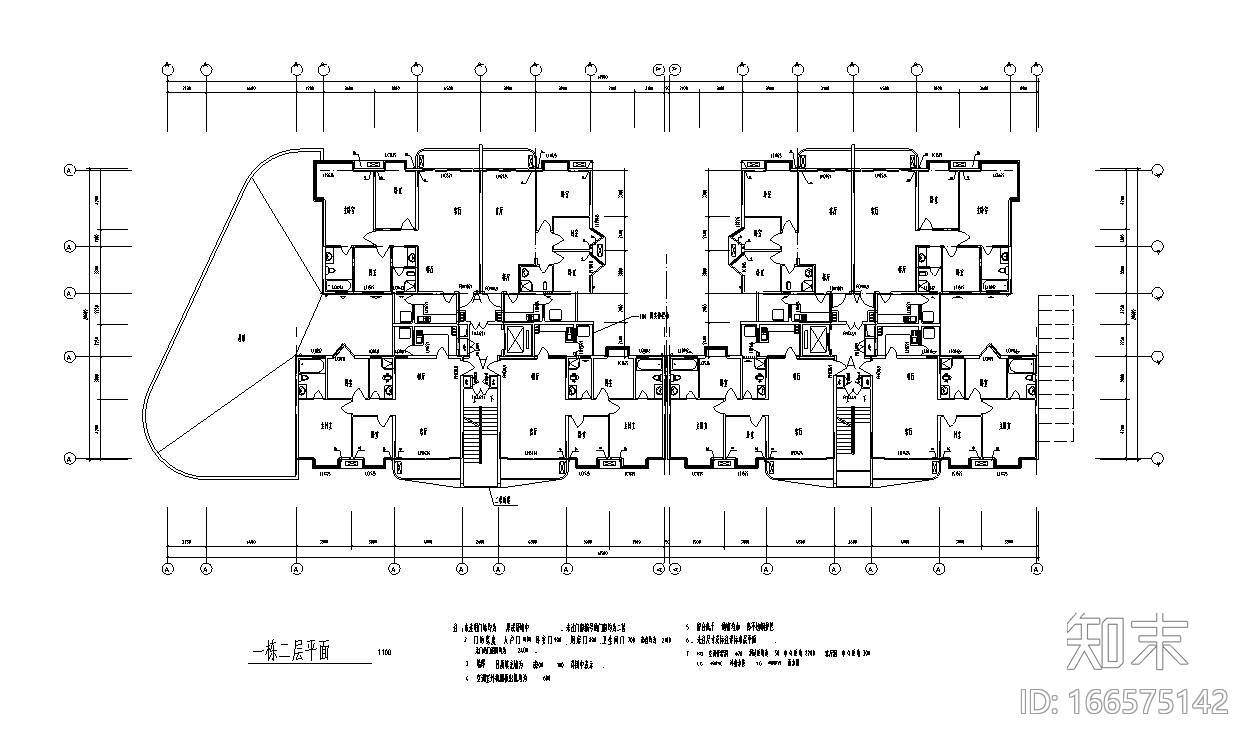 高层小区住宅楼户型设计图cad施工图下载【ID:166575142】