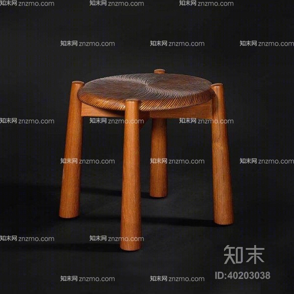 东南亚原木色木艺凳子3D模型下载【ID:40203038】