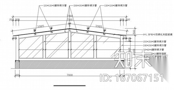 车库玻璃雨棚结构cad施工图下载【ID:167067151】