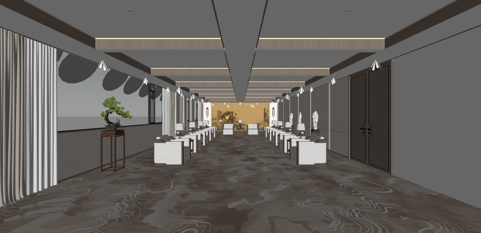 新中式会议室SU模型下载【ID:1216003644】