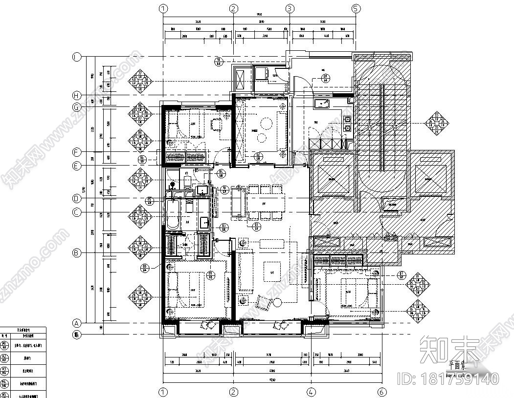 中式风装修CAD全套施工图设计cad施工图下载【ID:181759140】