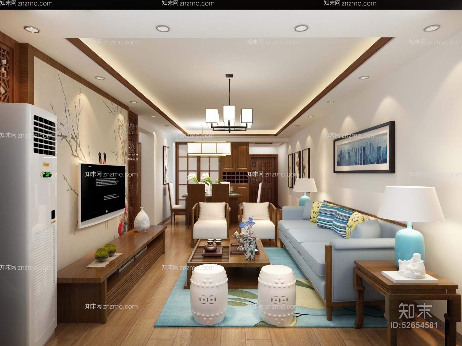 新中式铁艺吊灯3D模型下载【ID:52654581】