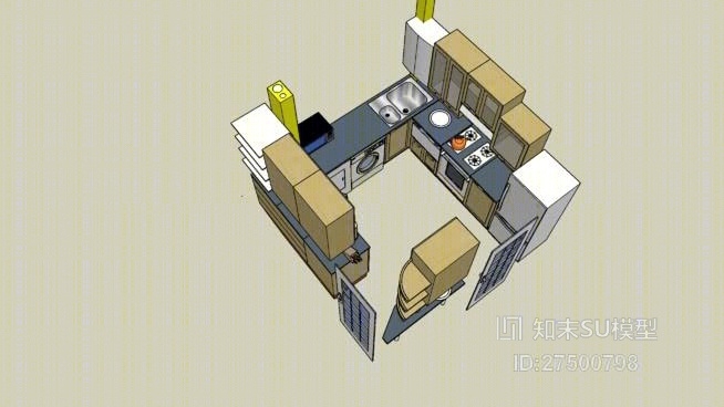 家居封闭厨房SU模型下载【ID:218126960】