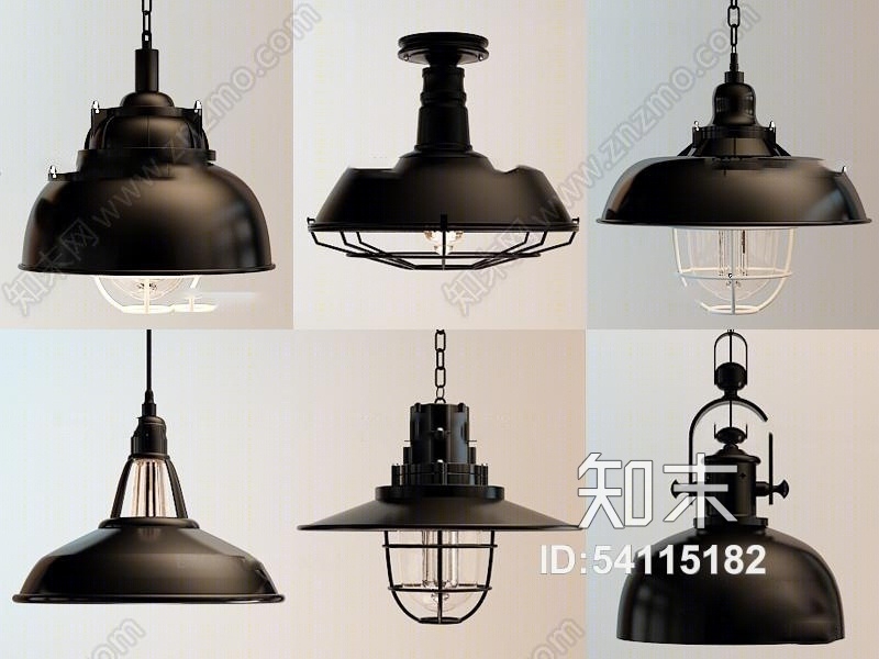 现代复古工业吊灯组合3D模型下载【ID:54115182】