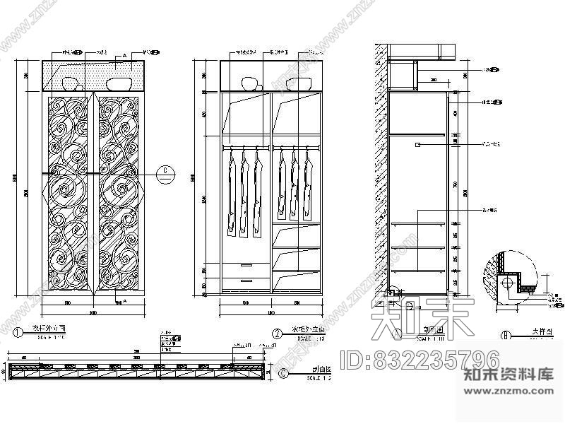 图块/节点起居室双门衣柜详图cad施工图下载【ID:832235796】