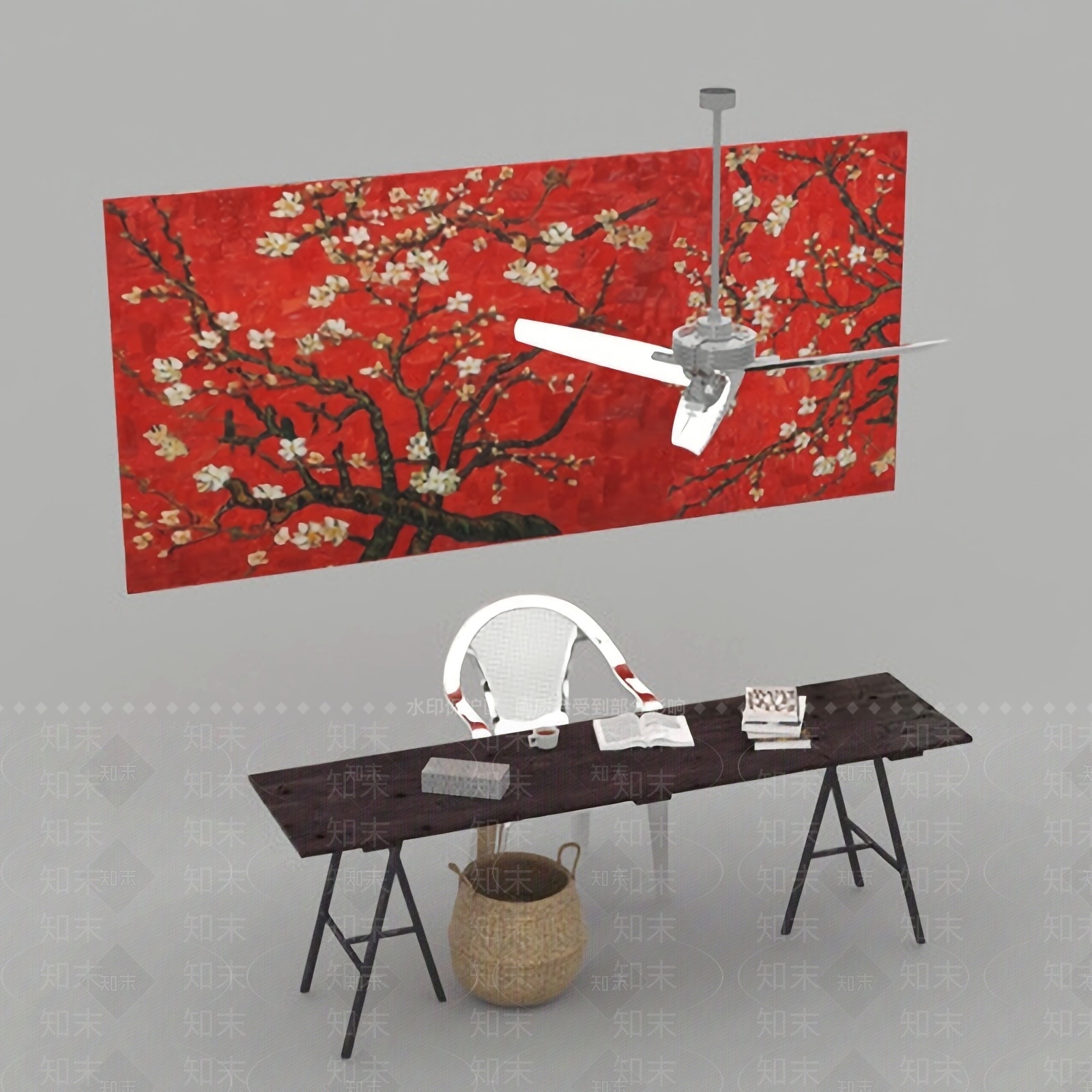 新中式书桌椅组合免费3D模型下载【ID:1123241138】