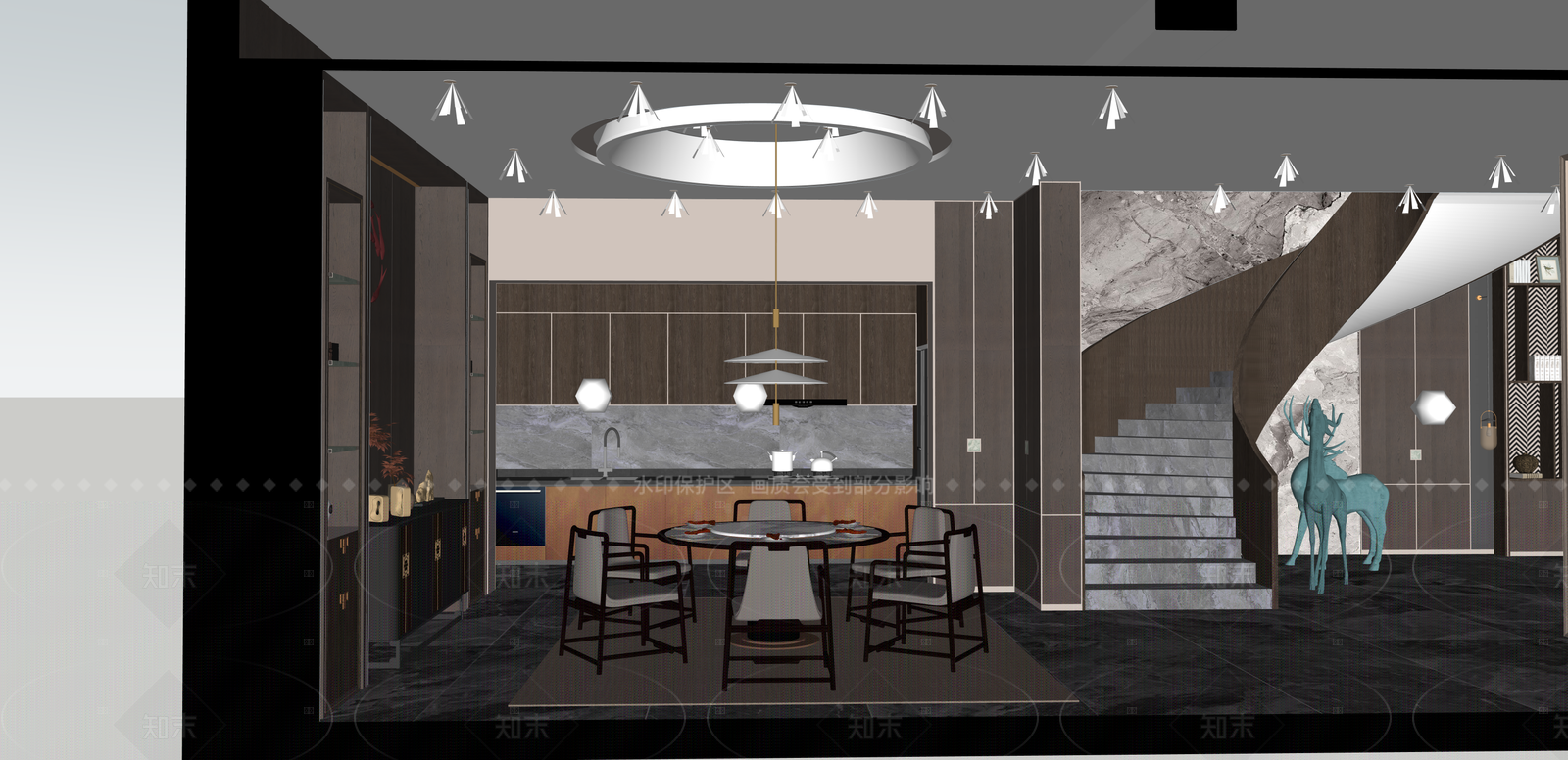 新中式酒店大堂SU模型下载【ID:1215925464】