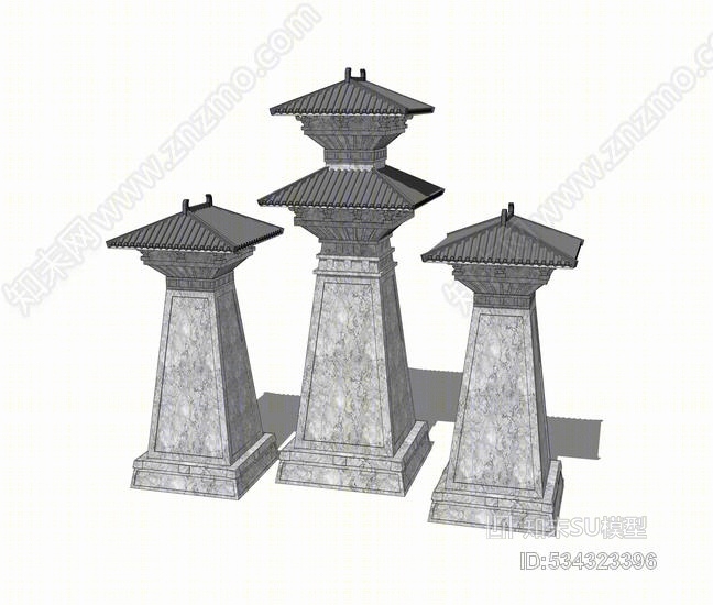 汉代景观塔SU模型下载【ID:534323396】