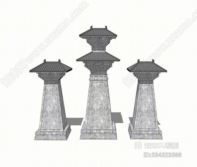 汉代景观塔SU模型下载【ID:534323396】