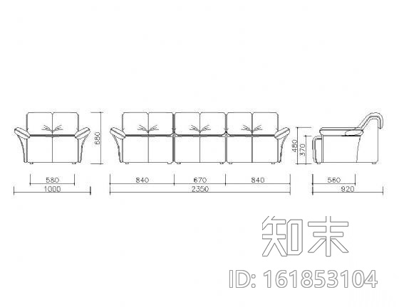 沙发及尺寸图块集施工图下载【ID:161853104】