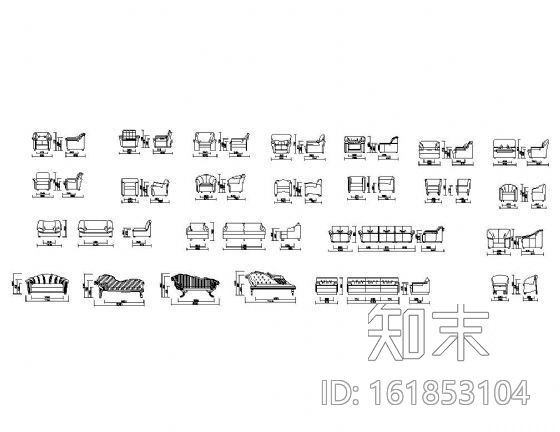 沙发及尺寸图块集施工图下载【ID:161853104】