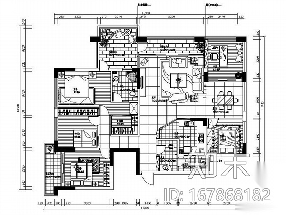 [湖南]五居室装修图施工图下载【ID:167868182】