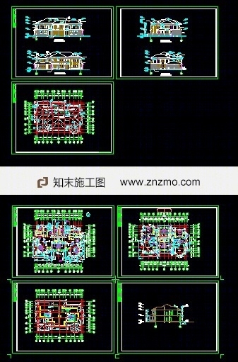 几套联排别墅建筑图cad施工图下载【ID:36950961】