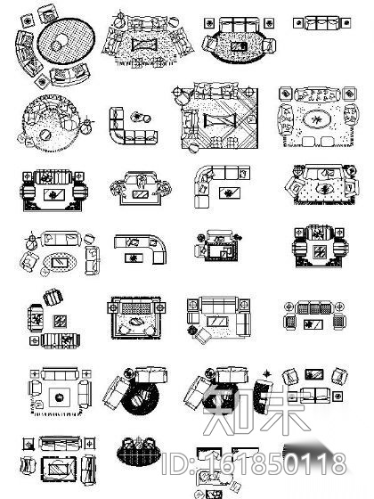 客厅沙发平面图块集cad施工图下载【ID:161850118】