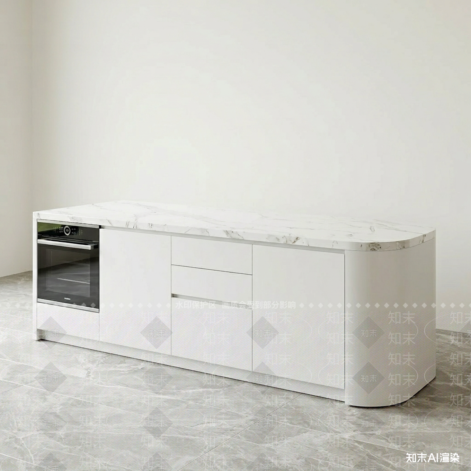 现代岛台3D模型渲染效果图