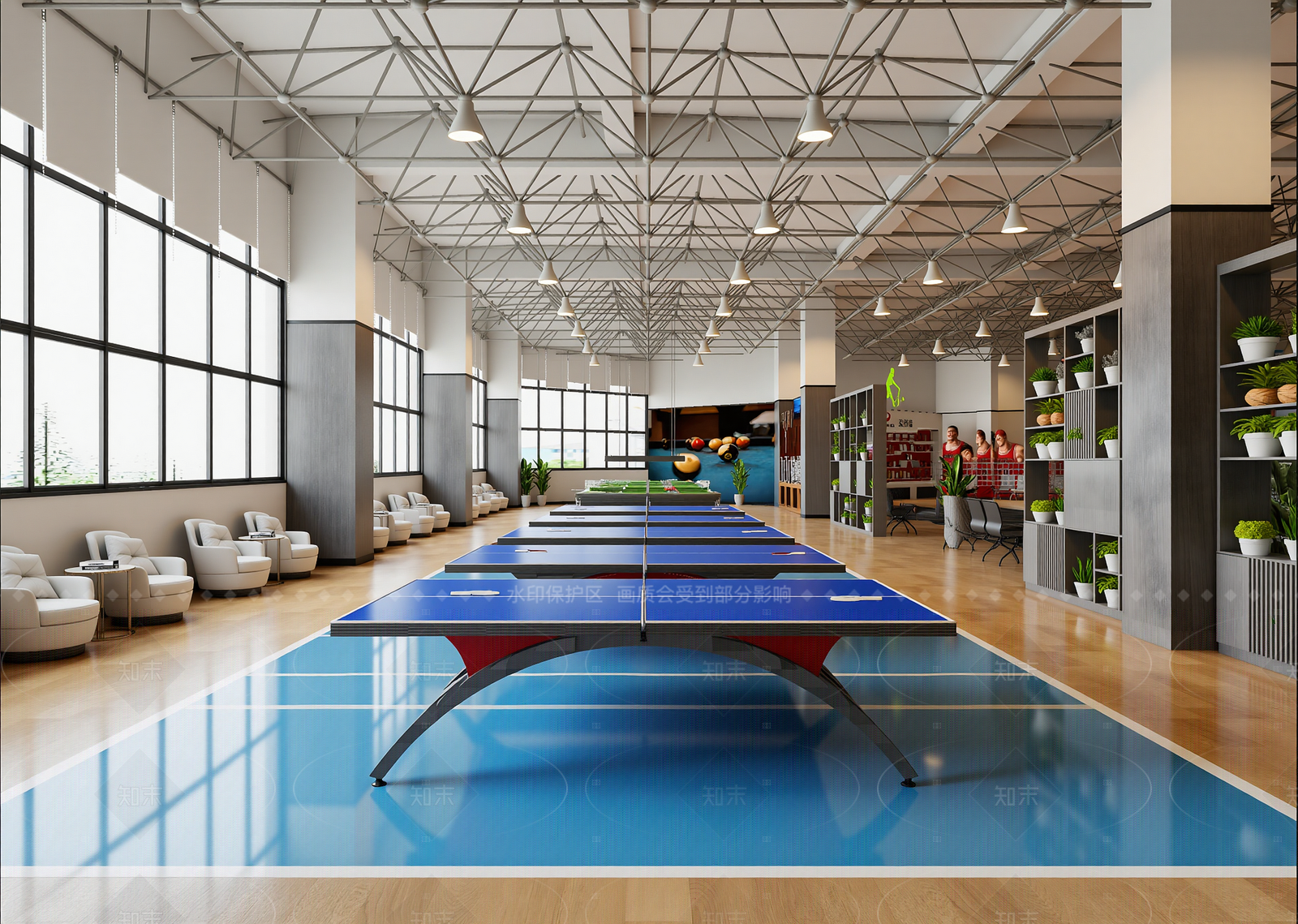 现代乒乓球室3D模型下载【ID:1214990033】