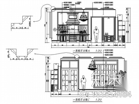 [浙江]豪华美式风格三层别墅样板间室内装修设计施工图（...cad施工图下载【ID:161854184】