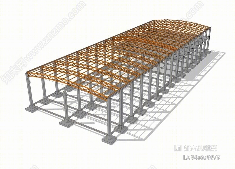 钢结构框架工业厂房SU模型下载【ID:845978079】