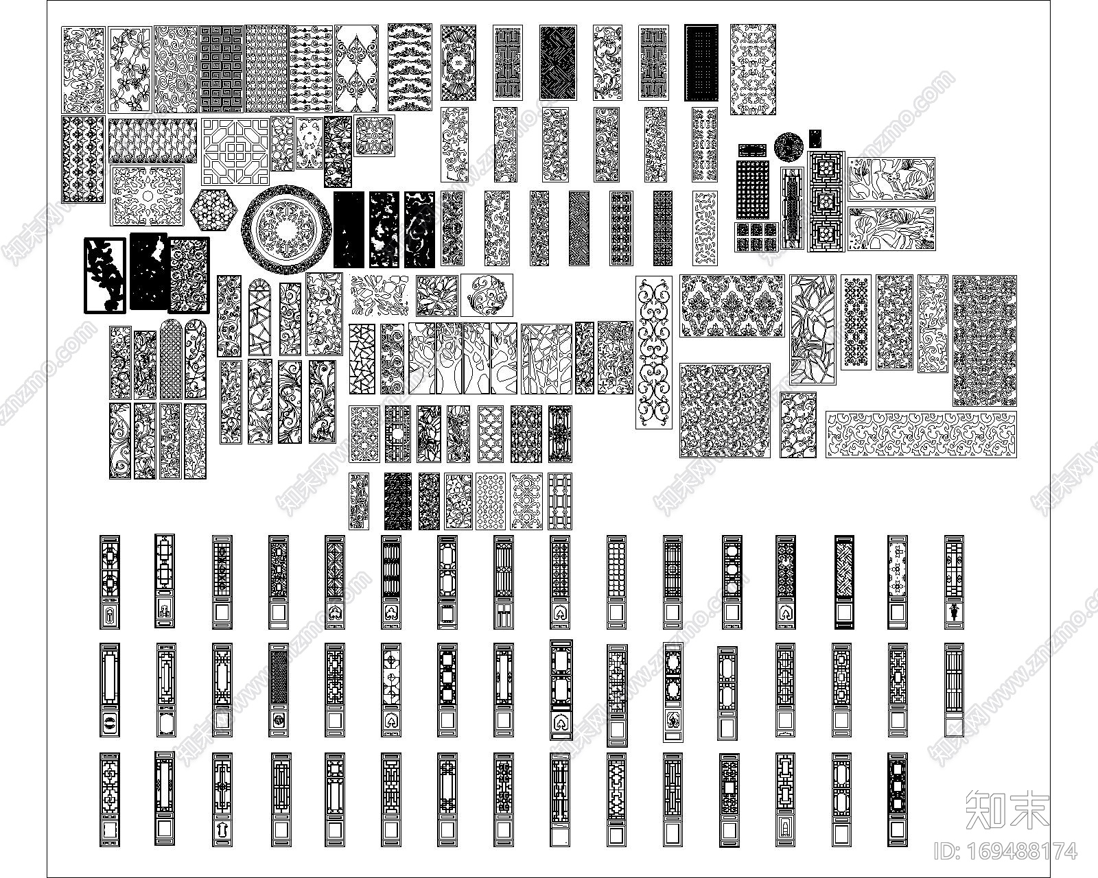 中式花格门窗CAD平立面图库施工图下载【ID:169488174】