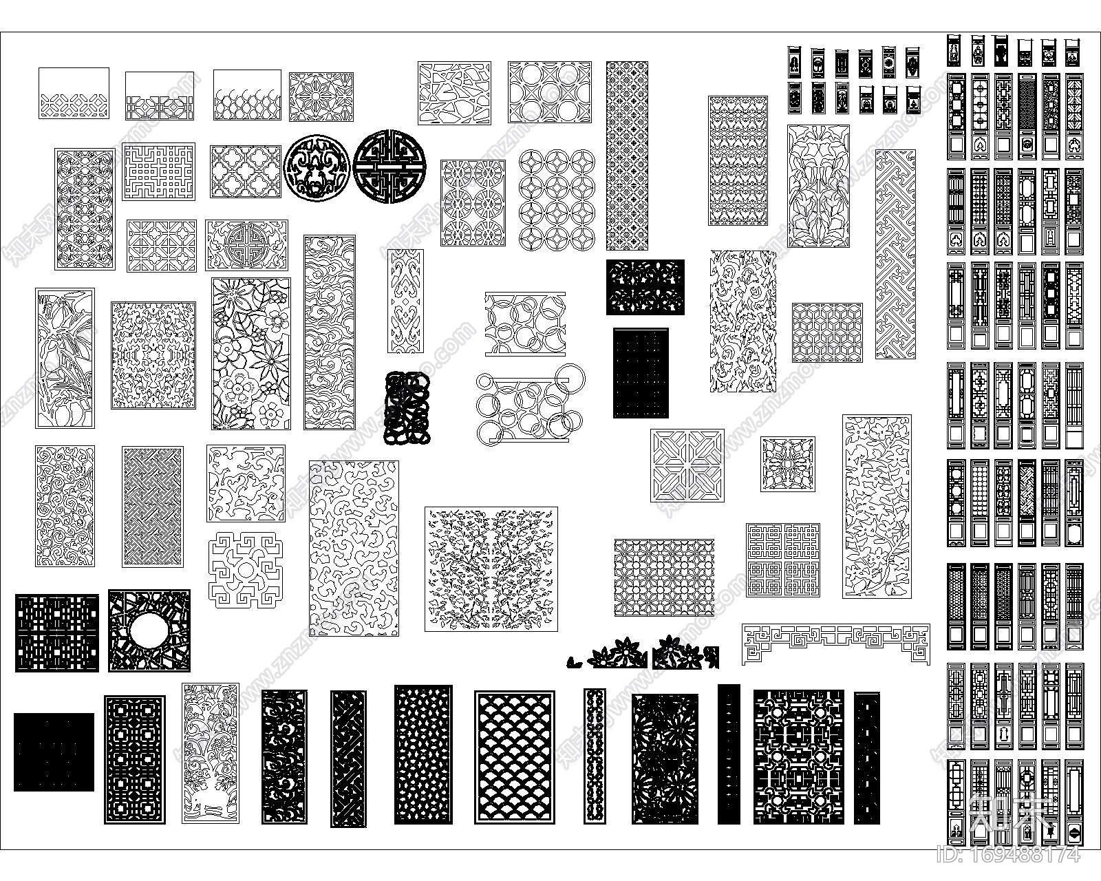 中式花格门窗CAD平立面图库施工图下载【ID:169488174】