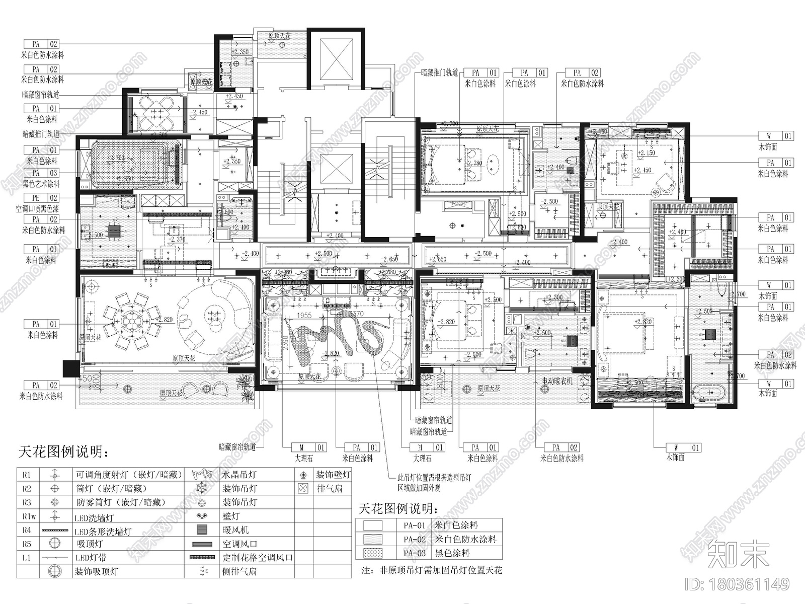 [武汉]515㎡三居大平层样板间施工图+3D模型施工图下载【ID:180361149】