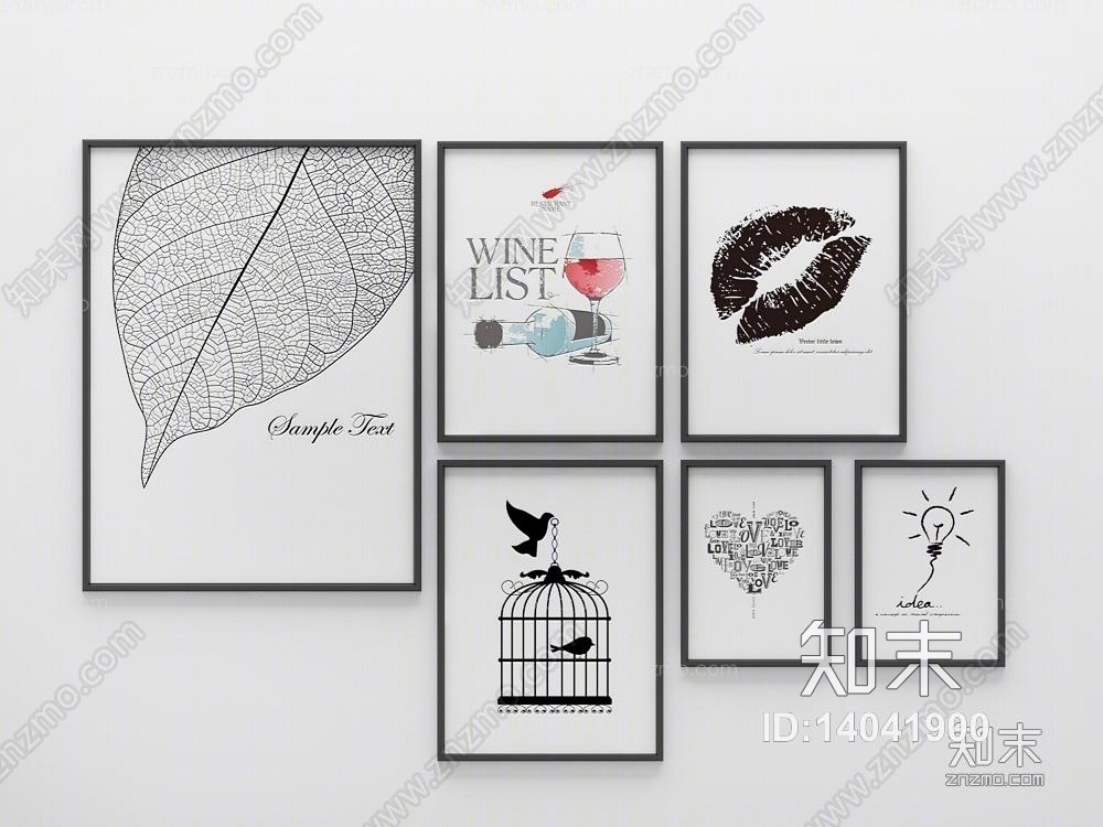 现代挂画相框3D模型下载【ID:14041900】