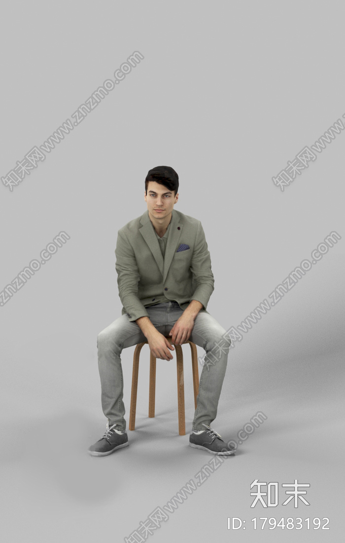 坐在凳子上的男人CG模型下载【ID:179483192】