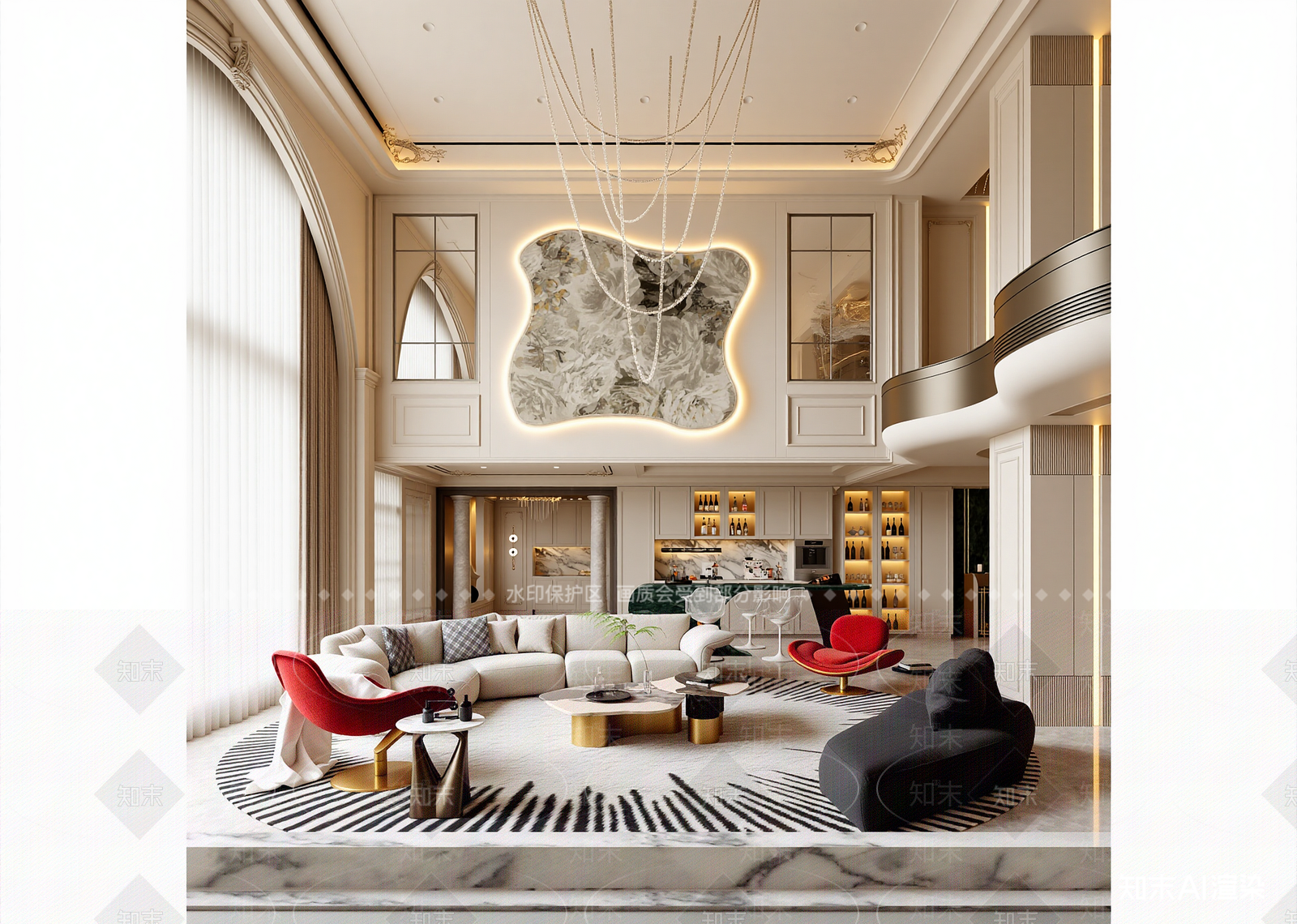 简欧挑空客厅3D模型下载【ID:1215132658】