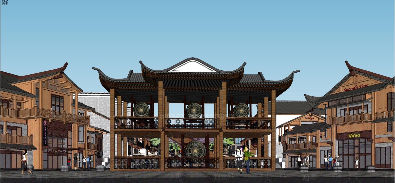 中式土家族风情商业街SU模型下载【ID:174057105】