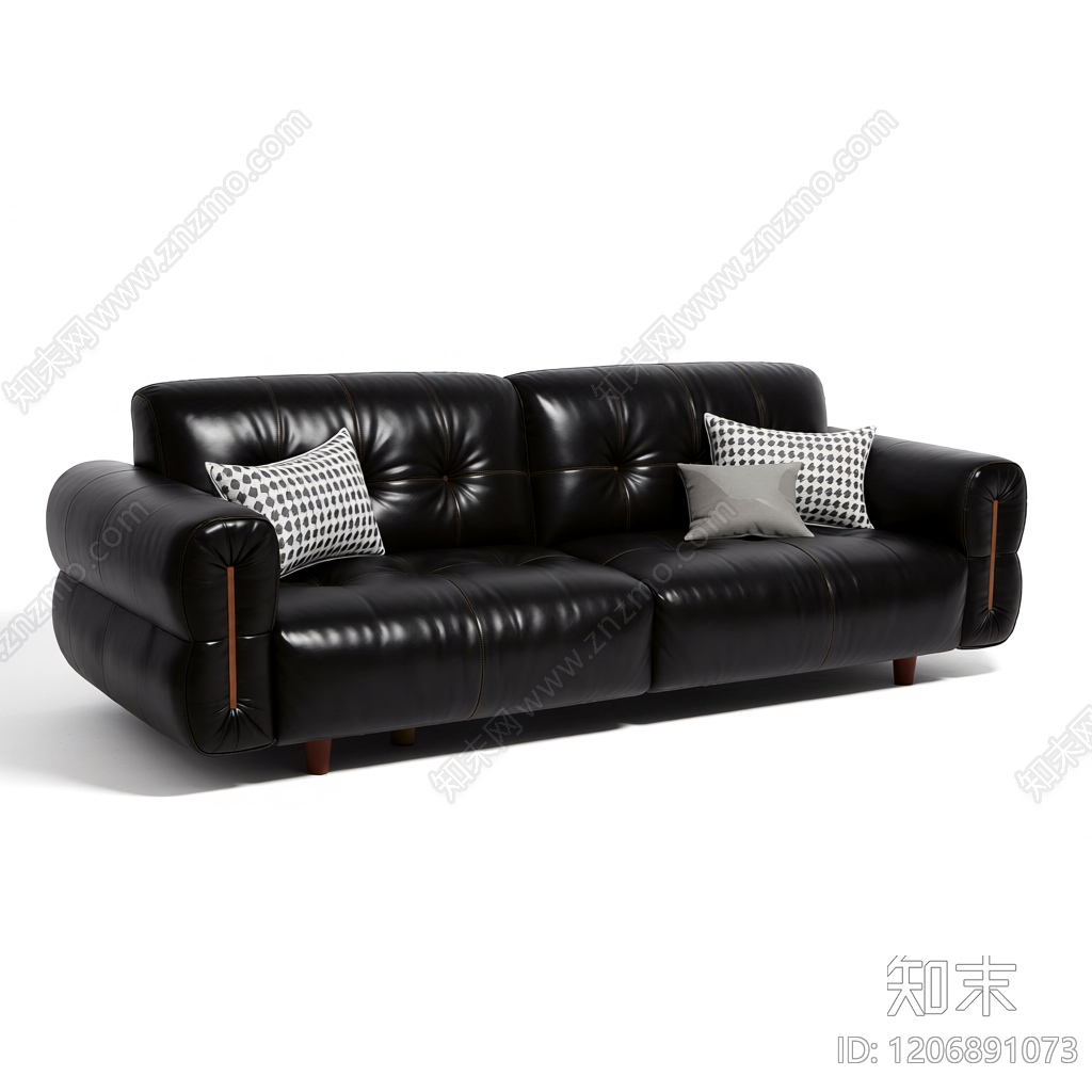 黑色皮质沙发带抱枕3D模型下载【ID:1206891073】
