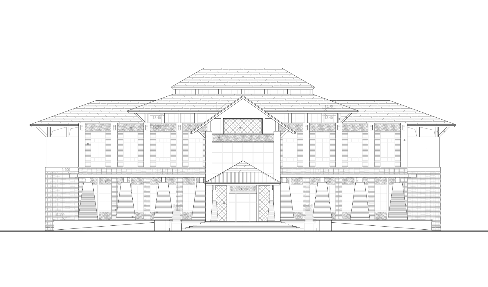 [深圳]两层新中式风格木屋顶高尔夫会所建筑方案图（含效...cad施工图下载【ID:151658127】