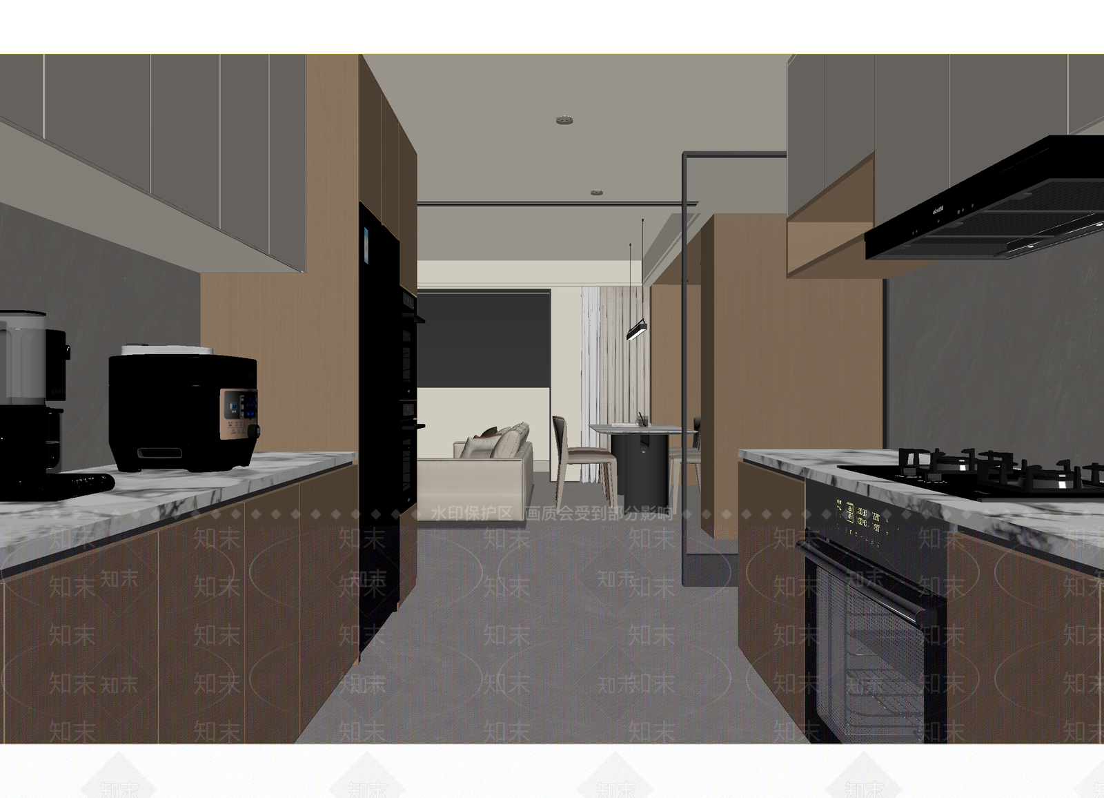现代开放式厨房3D模型下载【ID:1215154410】