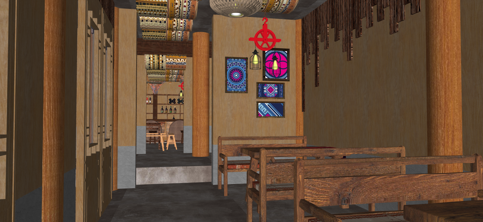 中式东南亚餐厅SU模型下载【ID:1222163146】