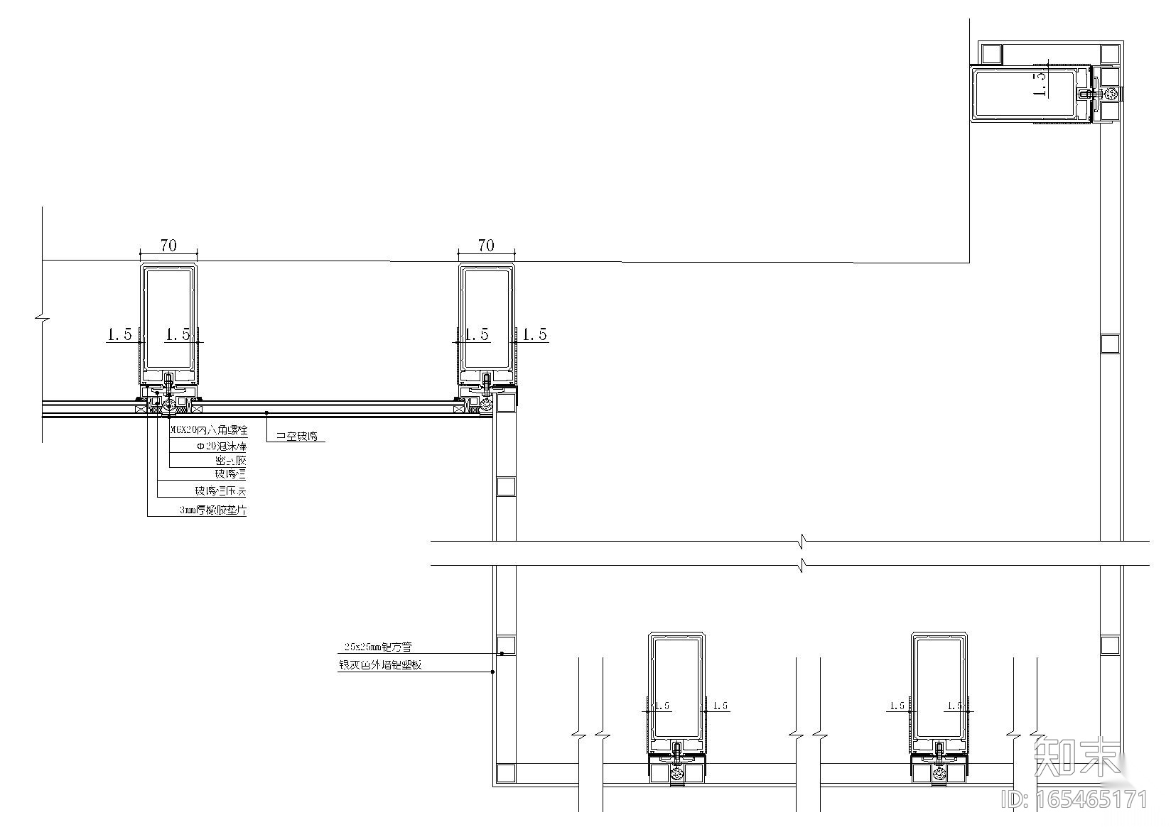 ​铝塑板、不锈钢、玻璃幕墙，女儿墙节点图施工图下载【ID:165465171】
