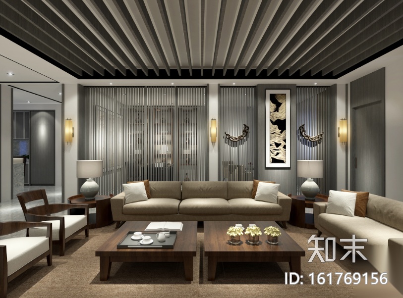新中式风格新东方朴素四居室住宅设计施工图（附效果图...cad施工图下载【ID:161769156】