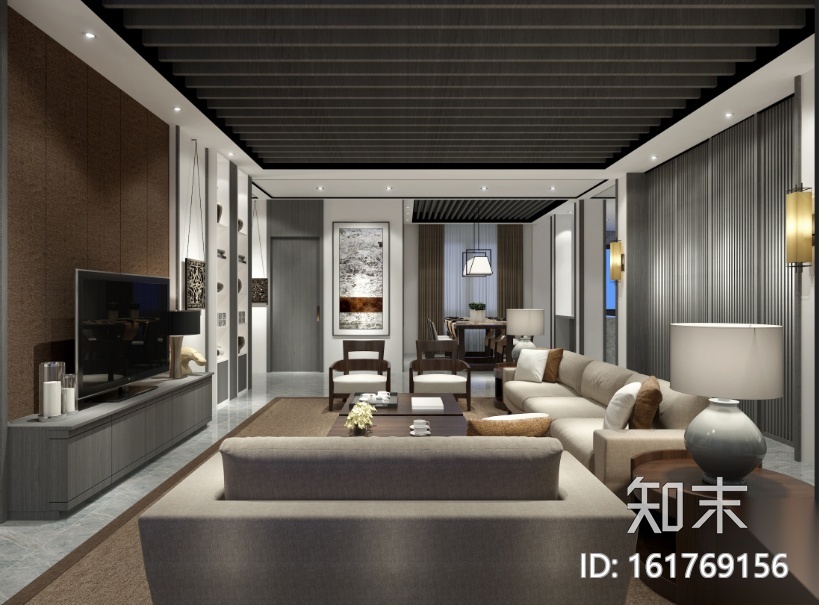 新中式风格新东方朴素四居室住宅设计施工图（附效果图...cad施工图下载【ID:161769156】