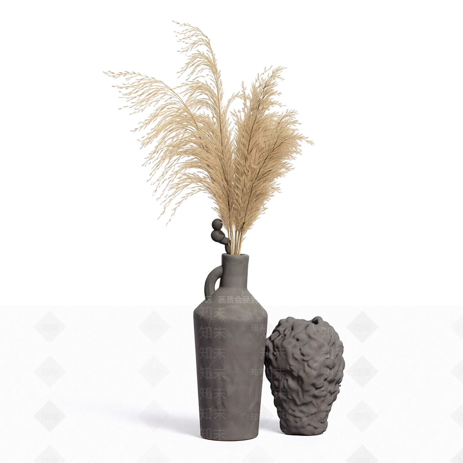 花瓶与装饰石组合3D模型下载【ID:1206184537】