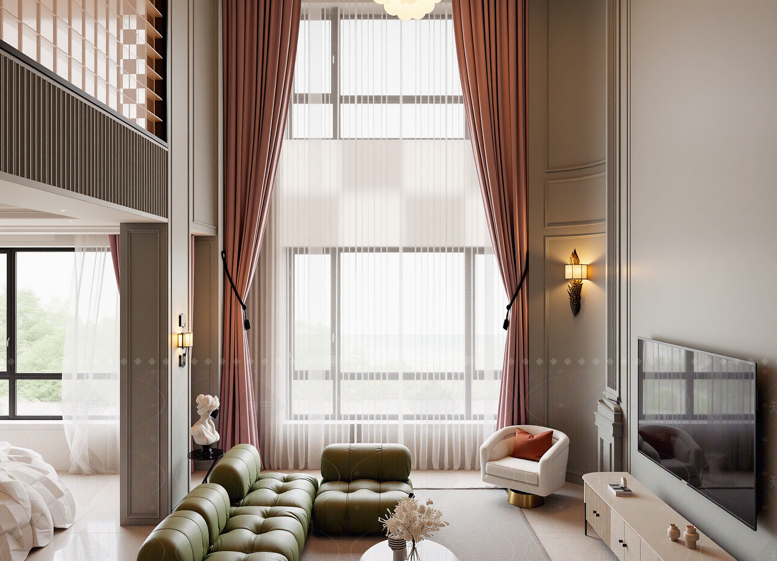 简欧挑空客厅3D模型下载【ID:1214561848】