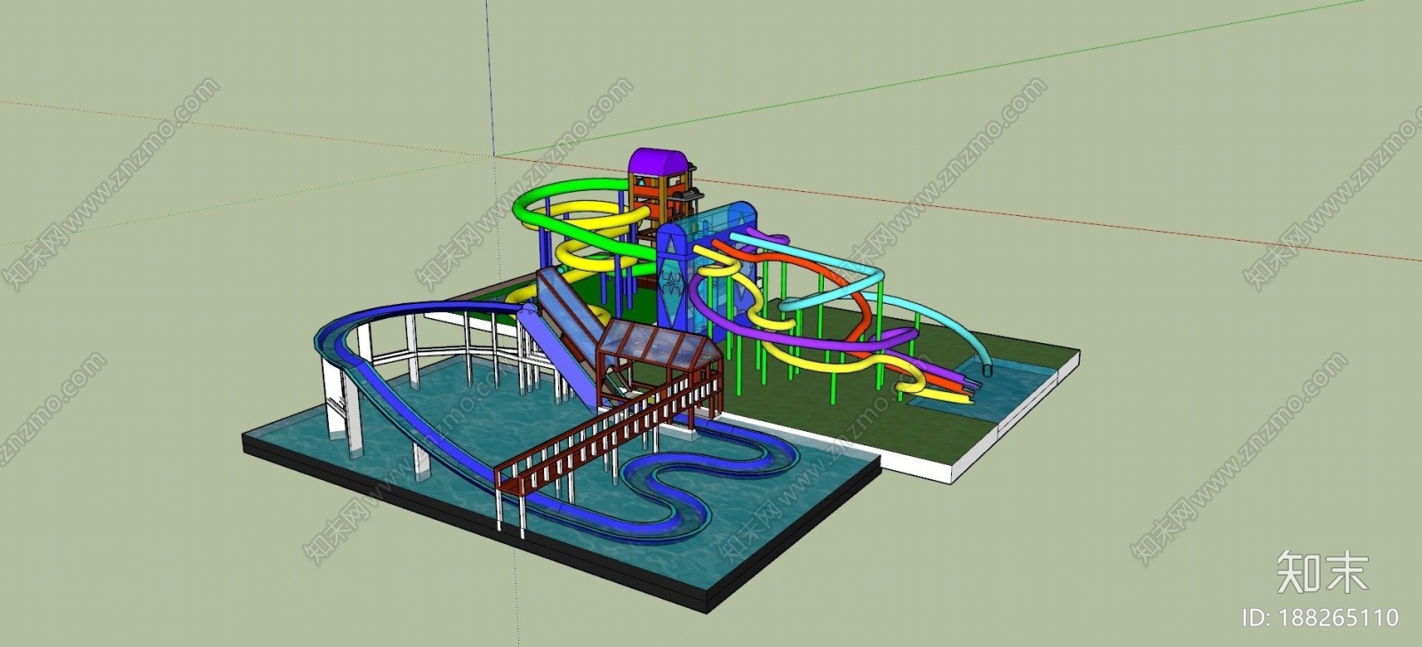 儿童游乐区滑梯儿童活动水上乐园SU模型下载【ID:188265110】