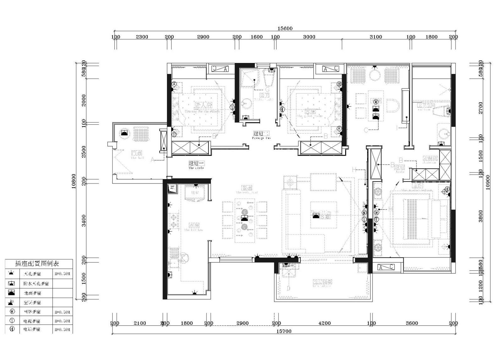 [湖南]​138㎡三居室现代平层样板间施工图cad施工图下载【ID:160388171】