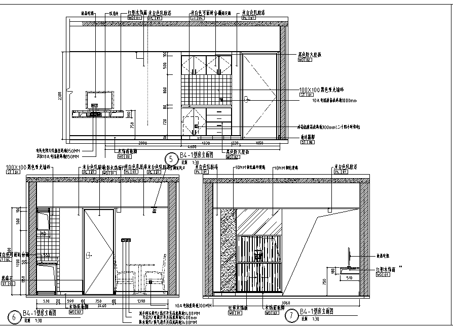 上海礼顿国际公寓B4及B5-1型样板间室内设计施工图cad施工图下载【ID:160495180】