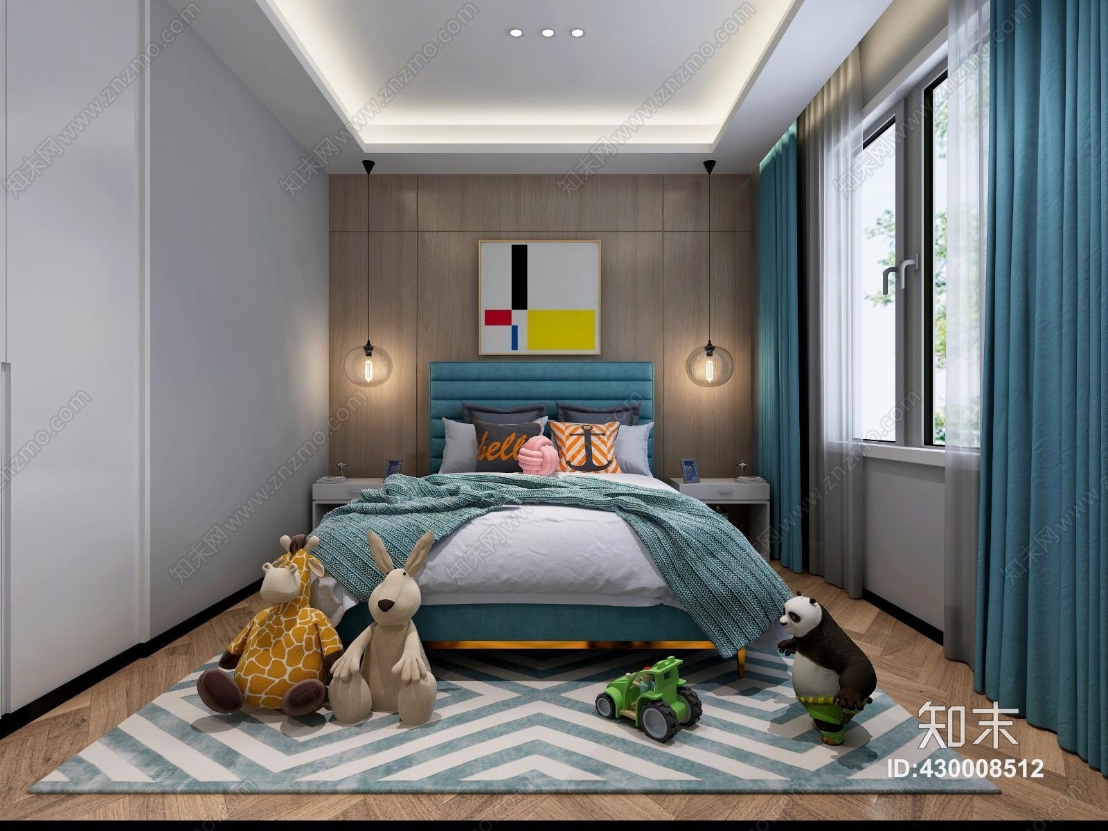 现代儿童房吊顶床玩具衣柜3D模型下载【ID:430008512】