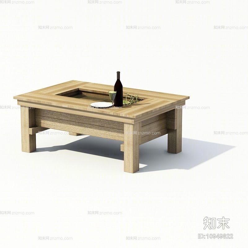 现代长方形木艺休闲桌3D模型下载【ID:10949822】